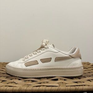 Minimal White Platform Sneaker with Beige Accents